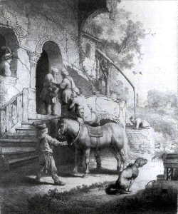 Good Samaritan at the Inn, etching by Rembrandt van Rijn
