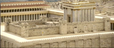 [The Temple of Herod. In the distance is Zion, the settlement of David.]